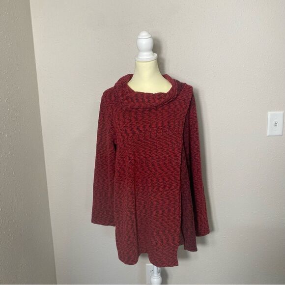 Habitat Red & Black Cowl Neck Front Overlay Wrap Tunic Sweater Women's Size M - Picture 15 of 15